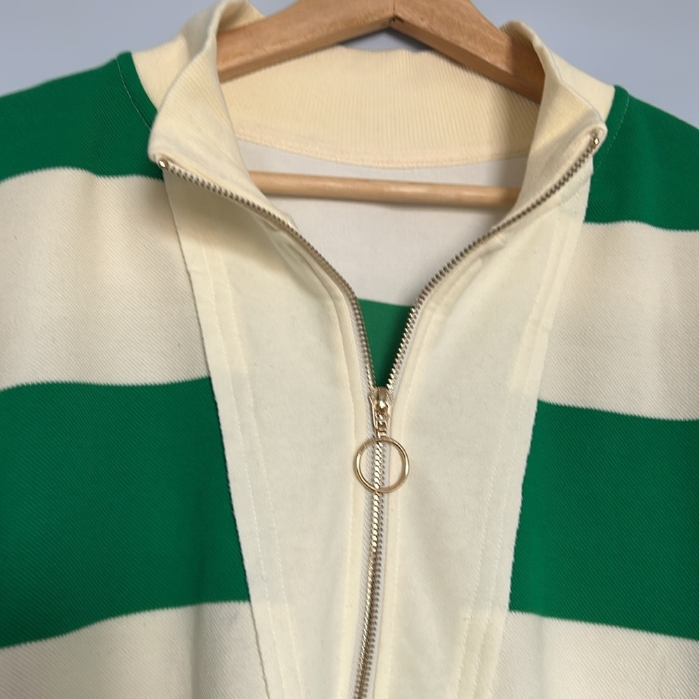 π Green & Cream Striped Rugby Shirt Partial Zip-Up Size 2XL New Without Tag - Picture 8 of 14